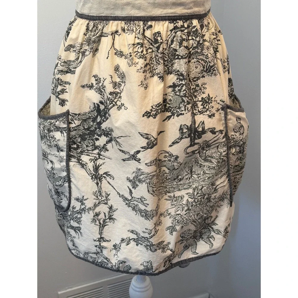 Sur La Table Cotton Apron Toile de Jouy Striped French Country Cream Charcoal